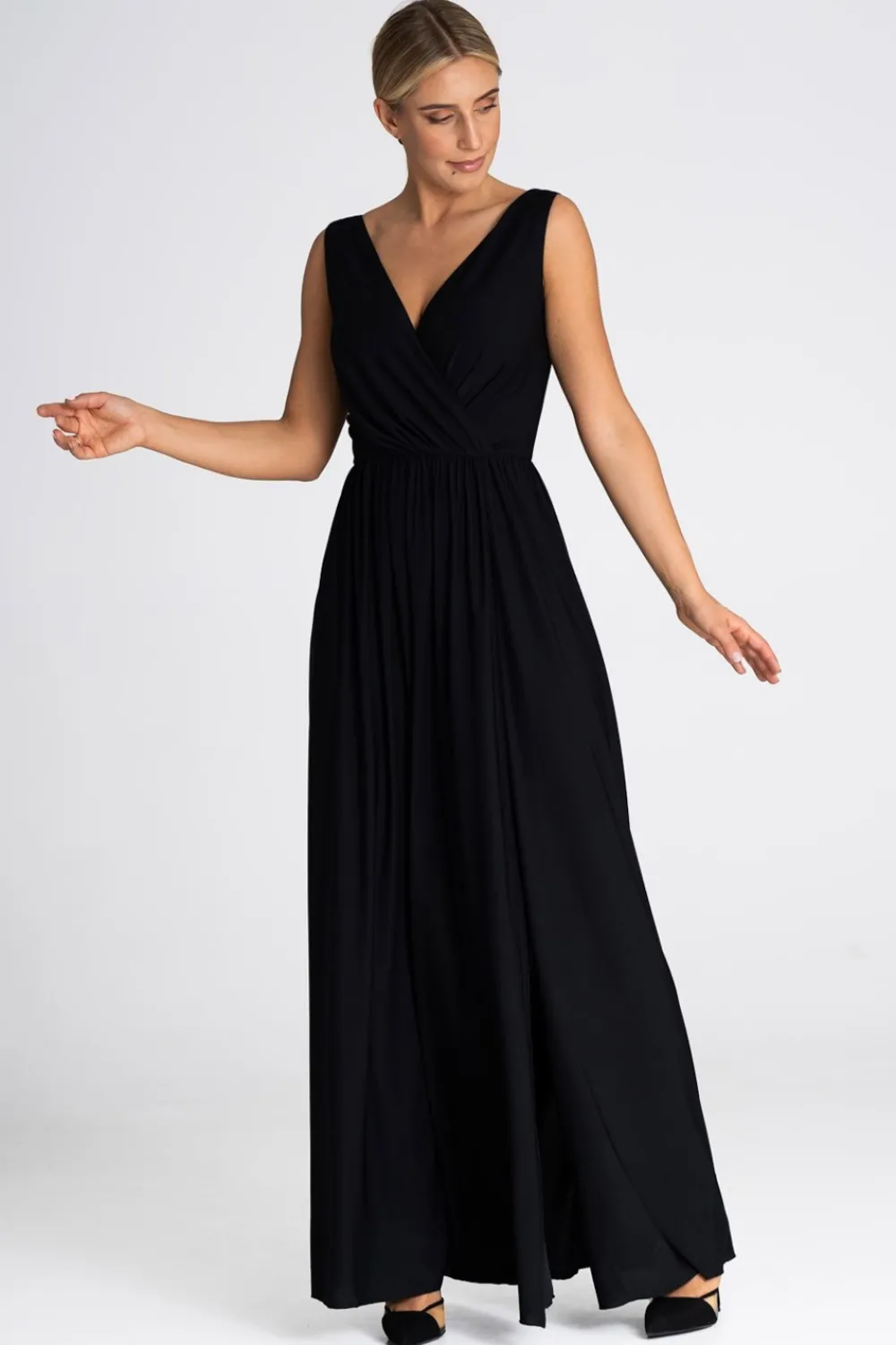 Discount Elegancka sukienka maxi z dekoltem V - czarna Sukienki Wieczorowe|Sukienki