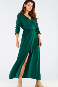 Discount Eegancka ukienka axi z rozcięcie - zieona Maxi|Sukienki Wieczorowe