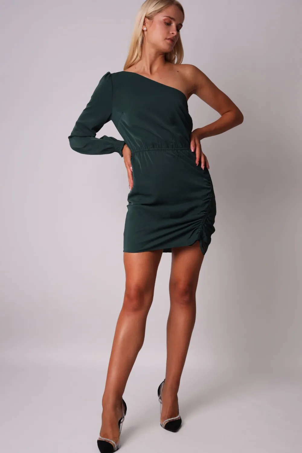Hot Eegancka ukienka ini z ayetryczną górą - zieona Sukienki Koktajlowe|Sukienki