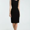 Sale Elegancka sukienka ołówkowa z rozcięciem - czarna Sukienki