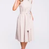 Clearance Elegancka sukienka w kontrafałdy - beżowa Midi|Sukienki
