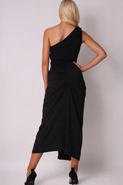 Sale Elegancka sukienka z ozdobnym wiązaniem - czarna Sukienki Wieczorowe|Sukienki