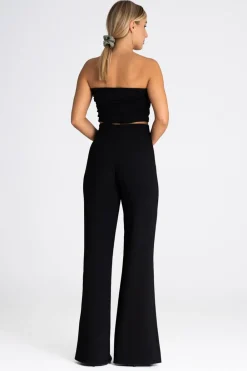Sale Eleganckie spodnie damskie z rozcięciem - czarne Spodnie