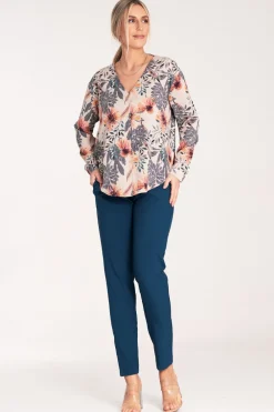 Clearance Eleganckie spodnie z gumą w pasie - granatowe Spodnie