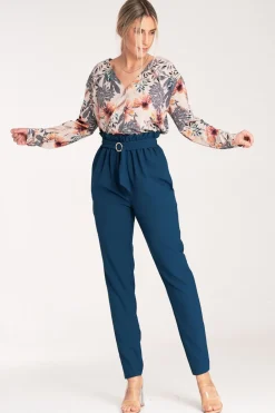 Clearance Eleganckie spodnie z gumą w pasie - granatowe Spodnie
