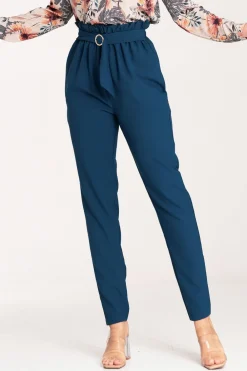 Clearance Eleganckie spodnie z gumą w pasie - granatowe Spodnie