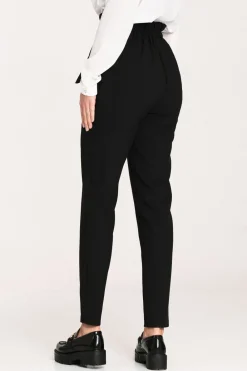Hot Eleganckie spodnie z gumą w pasie - czarne Spodnie