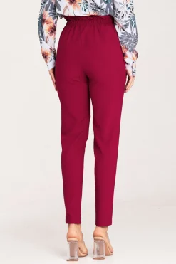 Online Eleganckie spodnie z gumą w pasie - bordowe Spodnie