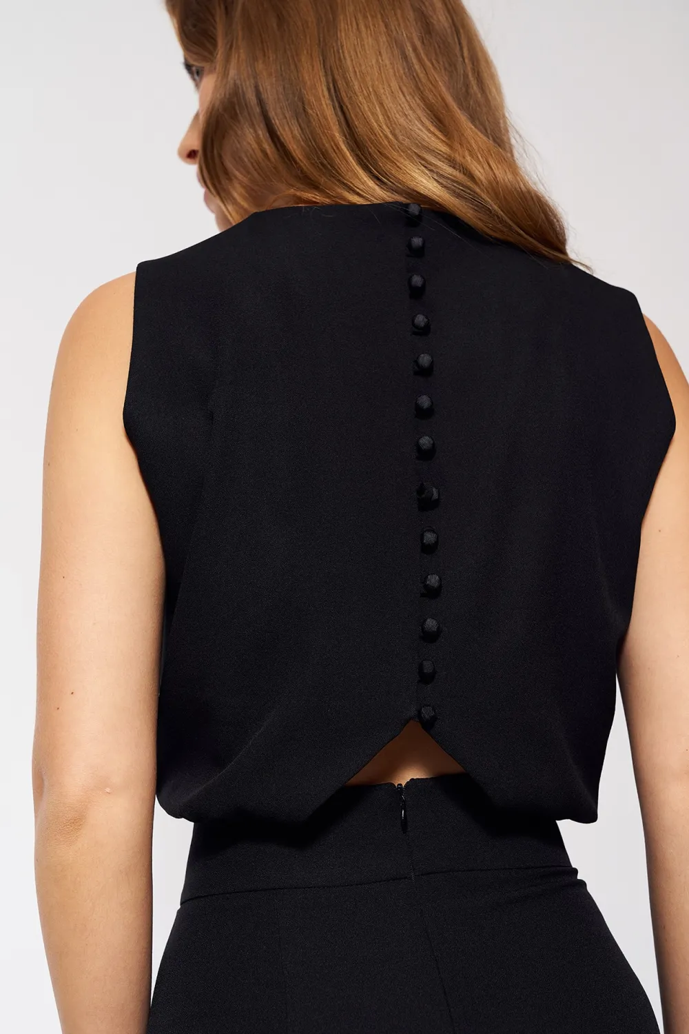 New Eegancki kobinezon bez rękawów - czarny Eleganckie Kombinezony|Kombinezony