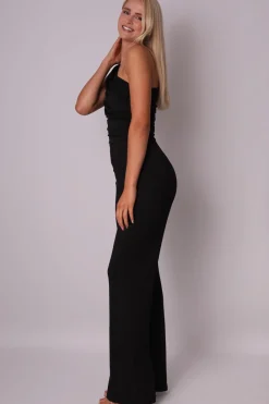 Hot Elegancki kombinezon z asymetryczną górą - czarny Eleganckie Kombinezony|Kombinezony