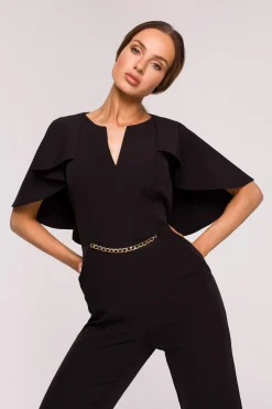 Sale Eegancki kobinezon z peeryną - czarny Eleganckie Kombinezony|Kombinezony
