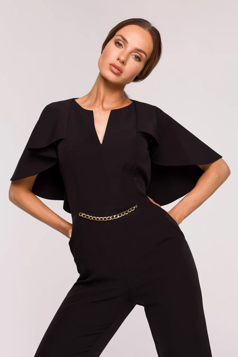Sale Eegancki kobinezon z peeryną - czarny Eleganckie Kombinezony|Kombinezony