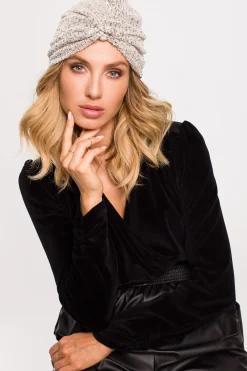 Outlet Elegancki turban w cekiny - szampański Akcesoria