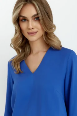 New Gładka buzka wikozowa z dekote V - niebieka Bluzki