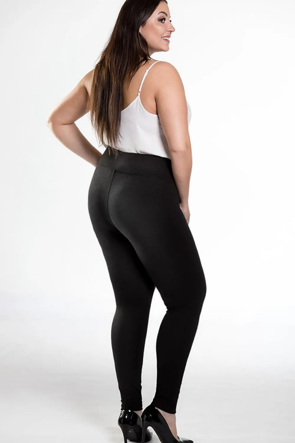 Discount Gładkie eatyczne egginy pu ize - czarne Legginsy|Odzież Casualowa