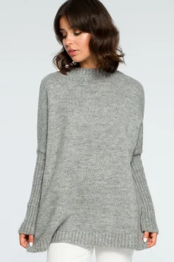 Best Gruby sweter ze ściągaczem w rękawie - szary Swetry