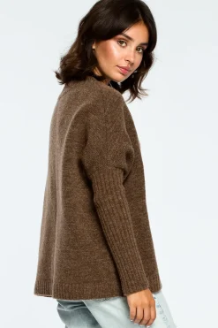 Online Gruby sweter ze ściągaczem w rękawie - karmelowy Swetry