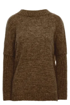 Online Gruby sweter ze ściągaczem w rękawie - karmelowy Swetry