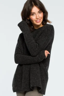Hot Gruby sweter ze ściągaczem w rękawie - antracytowy Swetry