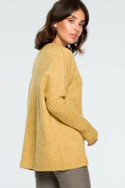 Hot Gruby sweter ze ściągaczem w rękawie - musztardowy Swetry
