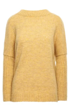 Hot Gruby sweter ze ściągaczem w rękawie - musztardowy Swetry
