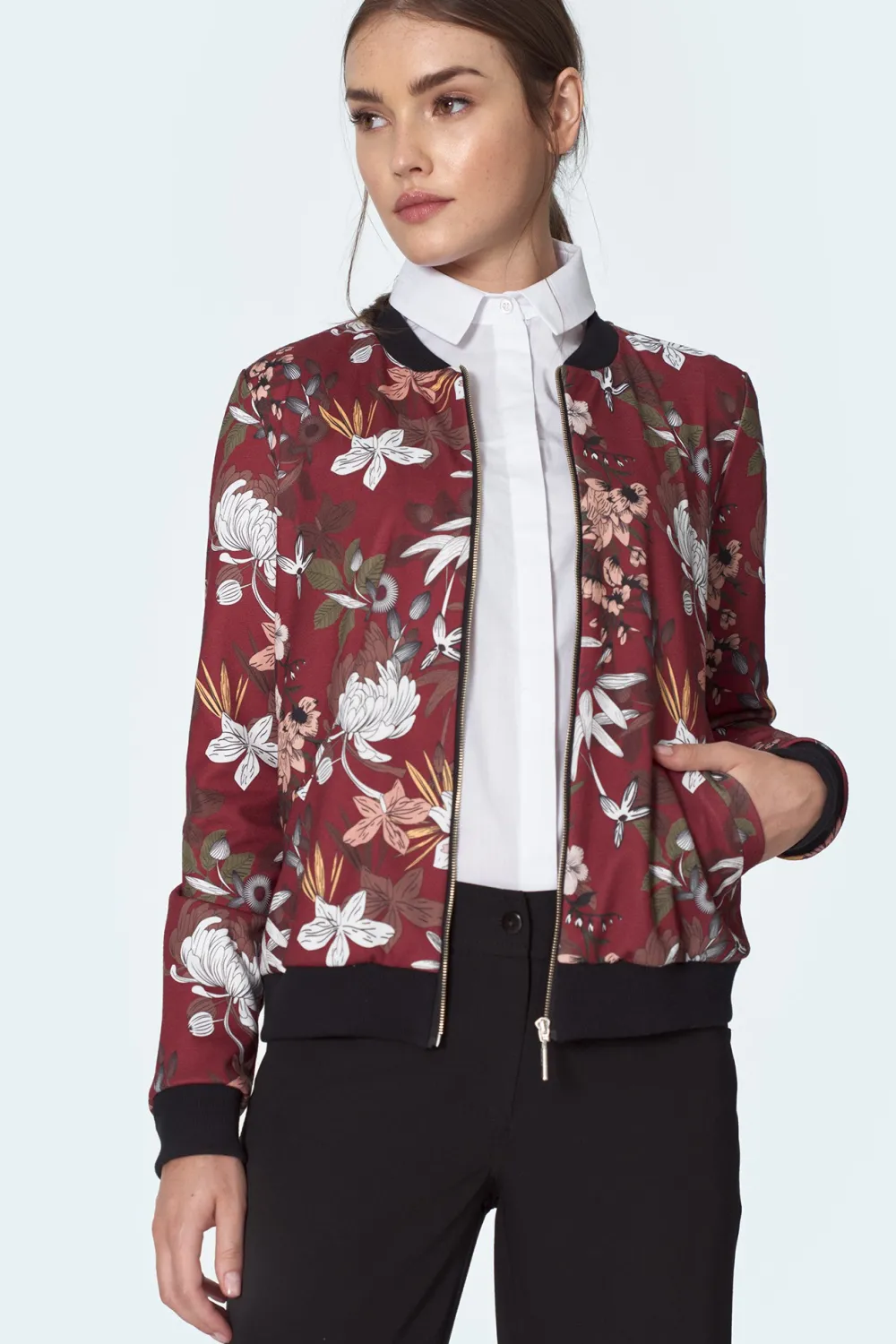 Sale Jeienna kurtka boberka - bordowa-kwiaty Odzież Casualowa|Bluzy