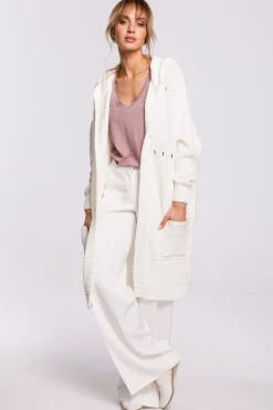 Outlet Kardigan ażurowy z kapturem - ecru Swetry