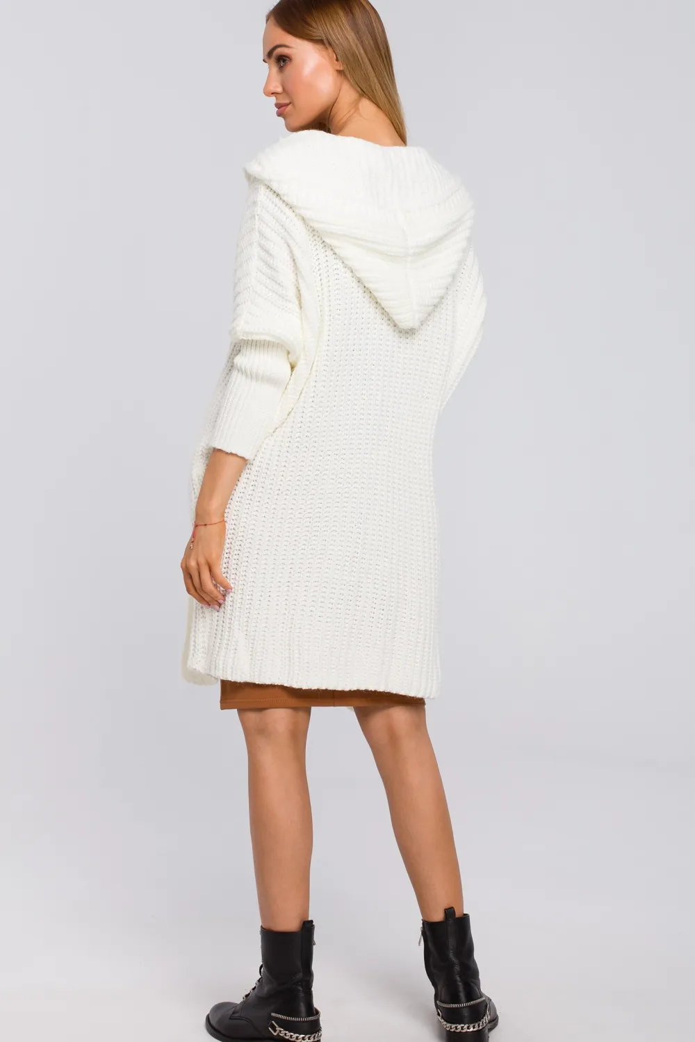 Discount Kardigan oversize z kapturem - ecru Swetry