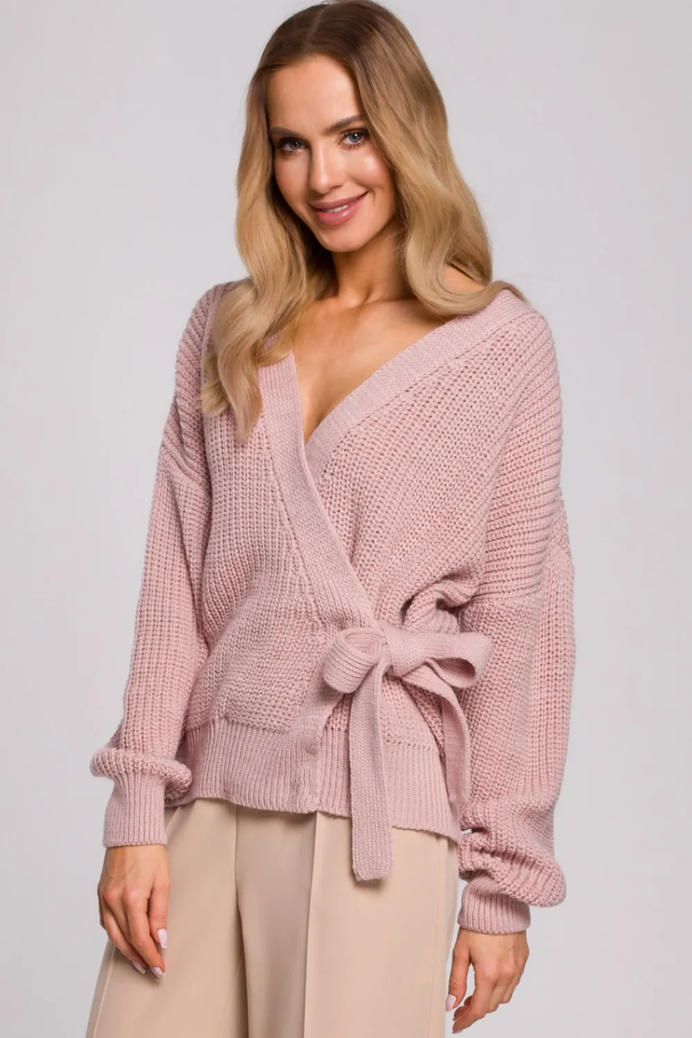 Clearance Kardigan z wiązaniem - pudrowy Swetry