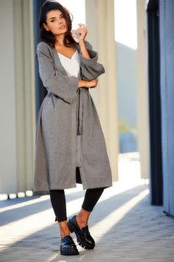Discount Kardigan z wiązaniem w talii - szary Swetry