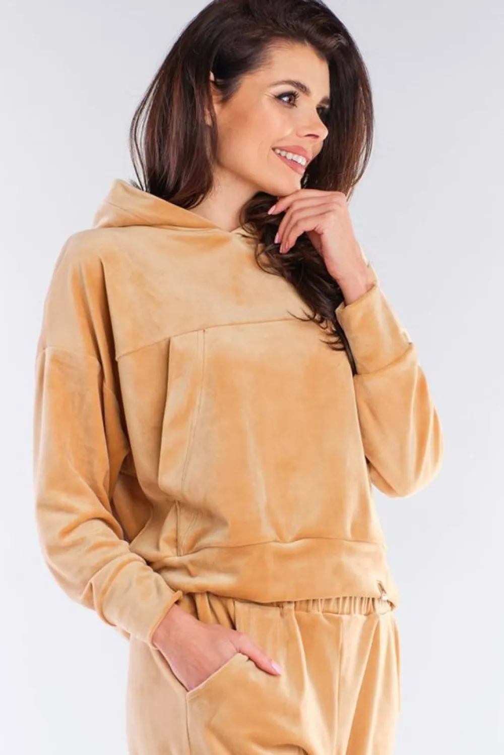 New Kayczna buza z kapture z weuru - beżowa Odzież Casualowa|Bluzy