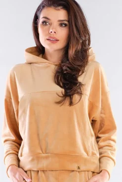 New Kayczna buza z kapture z weuru - beżowa Odzież Casualowa|Bluzy