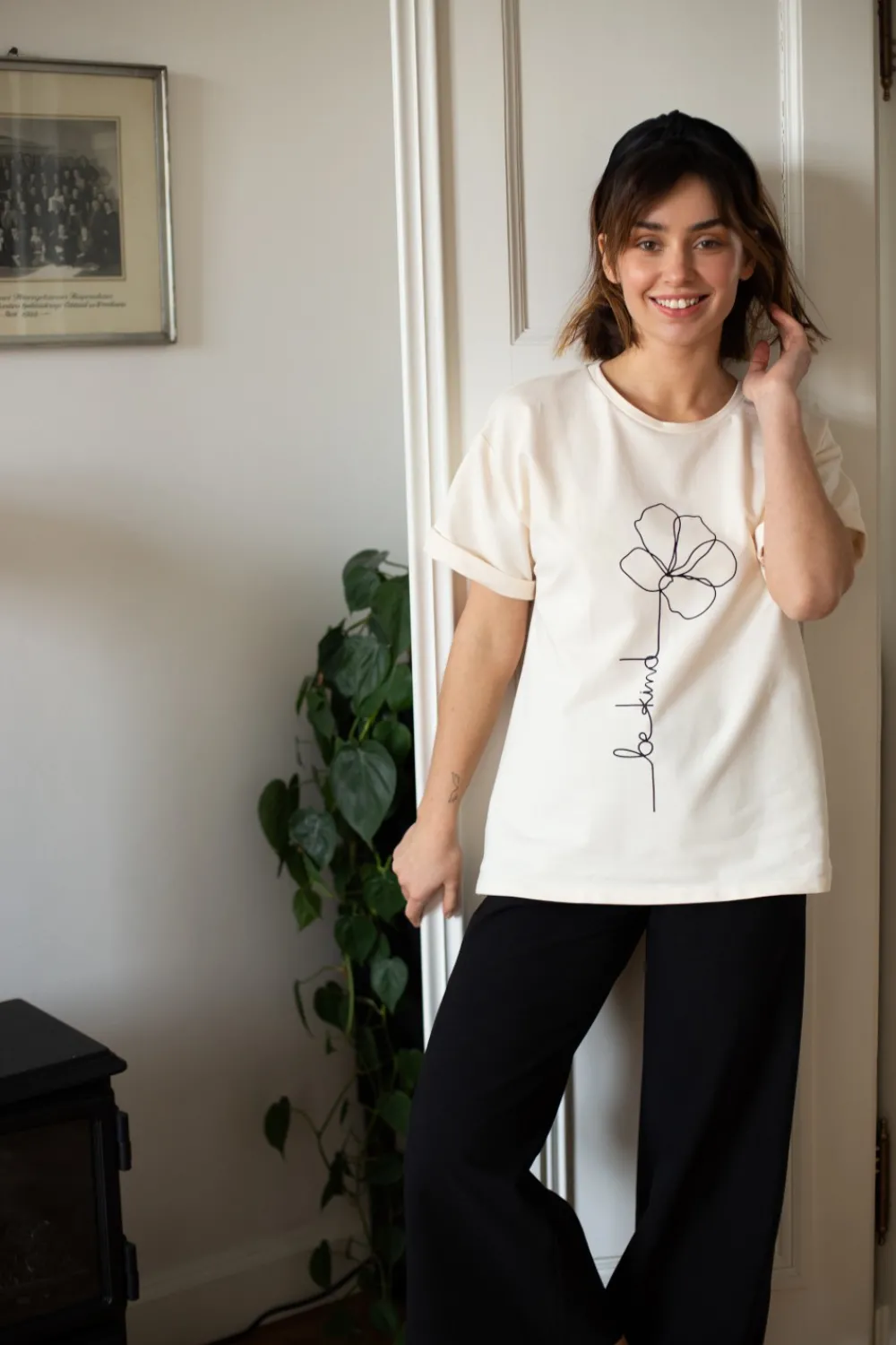 Outlet Kayczny t-hirt z nadrukie - śietankowy Odzież Casualowa|Bluzki