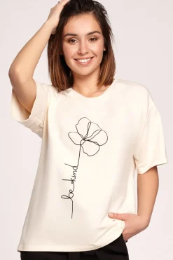 Outlet Kayczny t-hirt z nadrukie - śietankowy Odzież Casualowa|Bluzki