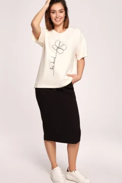 Outlet Kayczny t-hirt z nadrukie - śietankowy Odzież Casualowa|Bluzki