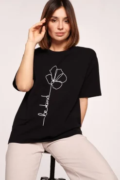 Clearance Kayczny t-hirt z nadrukie - czarny Odzież Casualowa|Bluzki