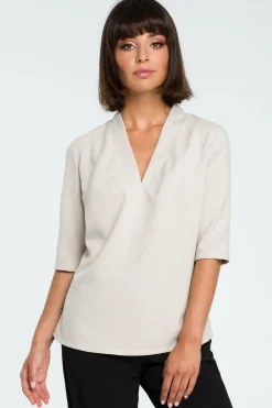 Discount Kobieca bluzka koszulowa - beżowa Odzież Casualowa|Bluzki