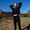 Online Kobiece spodnie joggery ze ściągaczem - czarne Odzież Casualowa|Spodnie