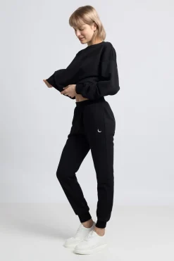 Online Kobiece spodnie joggery ze ściągaczem - czarne Odzież Casualowa|Spodnie