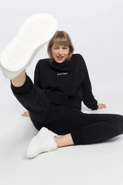 Online Kobiece spodnie joggery ze ściągaczem - czarne Odzież Casualowa|Spodnie