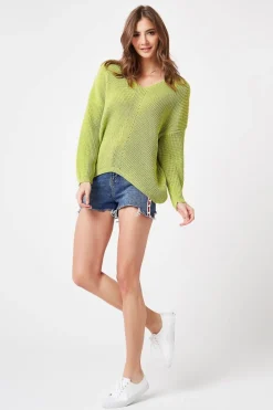 Online Kobiecy sweter w serek - limonkowy Swetry