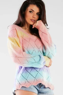 Best Kolorowy sweter z dekoltem V Swetry