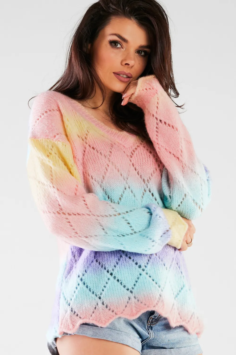 Best Kolorowy sweter z dekoltem V Swetry