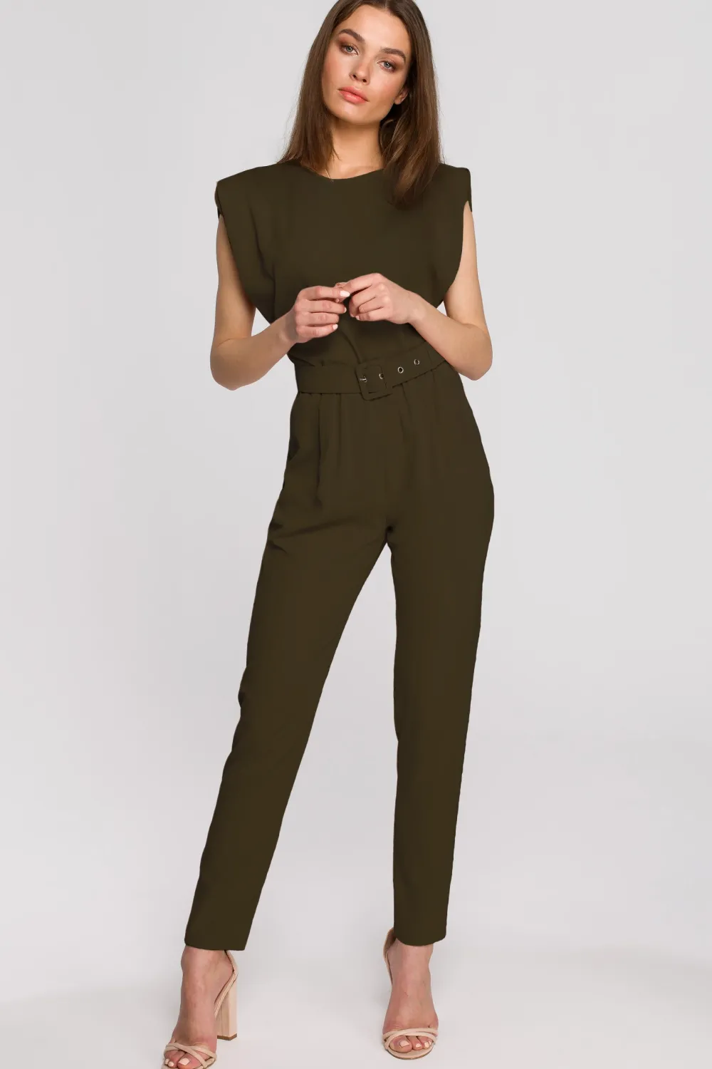 Clearance Kobinezon bez rękawów z poduzkai na raionach - khaki Eleganckie Kombinezony|Kombinezony