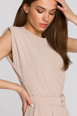 Kobinezon bez rękawów z poduzkai na raionach - beżowy Kombinezony|Eleganckie Kombinezony