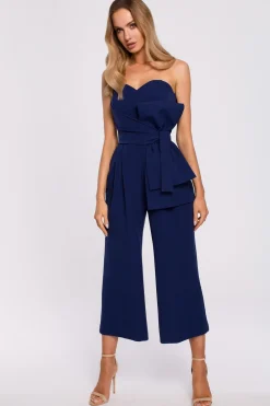 Clearance Kobinezon goretowy z kokardą - granatowy Eleganckie Kombinezony|Kombinezony