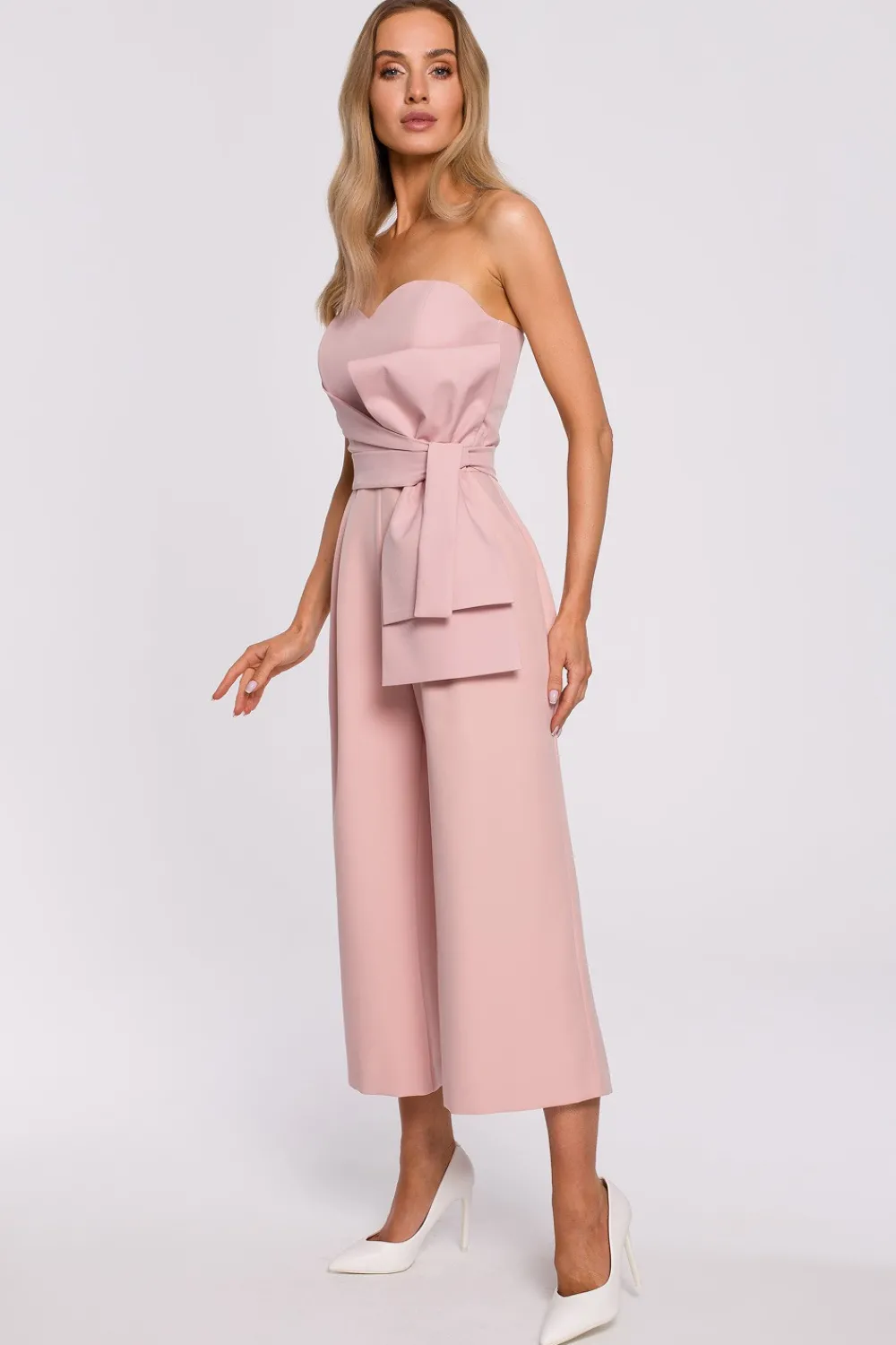Clearance Kobinezon goretowy z kokardą - pudrowy Eleganckie Kombinezony|Kombinezony