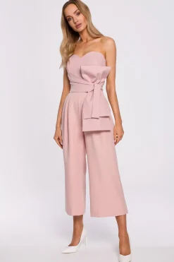 Clearance Kobinezon goretowy z kokardą - pudrowy Eleganckie Kombinezony|Kombinezony