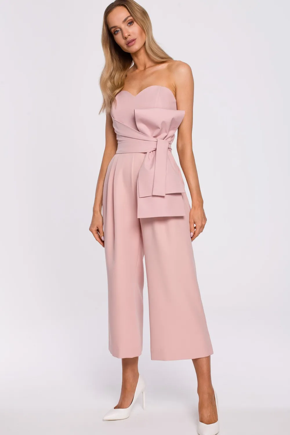 Clearance Kobinezon goretowy z kokardą - pudrowy Eleganckie Kombinezony|Kombinezony