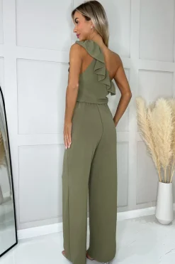 Online Kobinezon na jedno raię z fabanką - khaki Eleganckie Kombinezony|Kombinezony